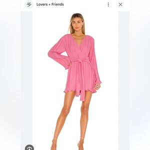 Lovers and Friends Vibrant Pink Pleated V-Neck Dress